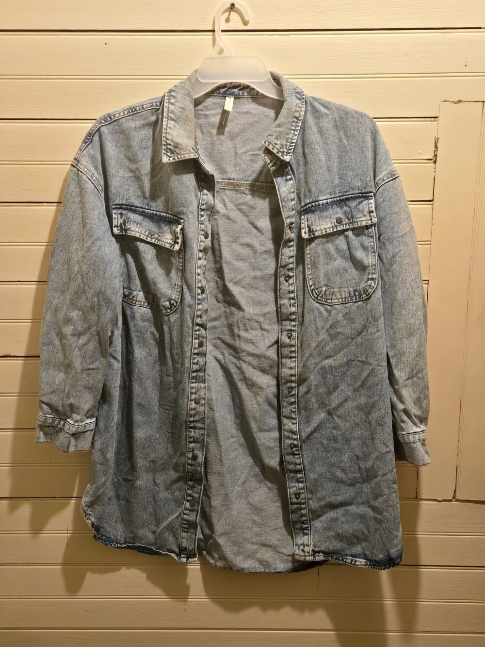 ONLY Denim Shacket Womens M Light Wash Oversized Button Front Pocket